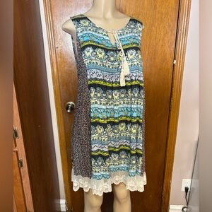 Umgee large boho western lace hem tassles dress knee length